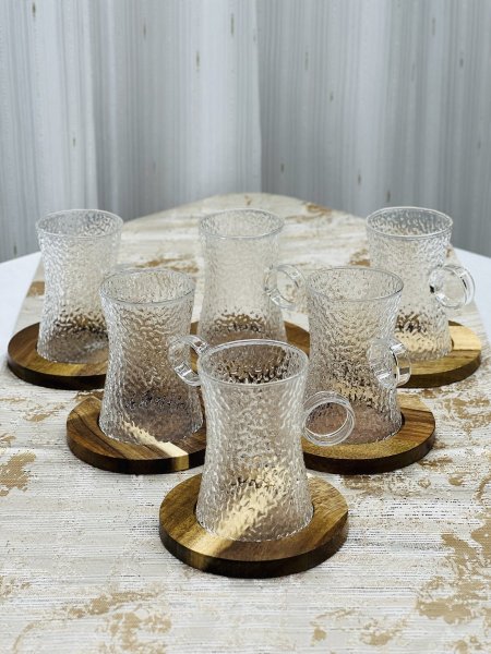طقم كاسات شاي صحن خشب