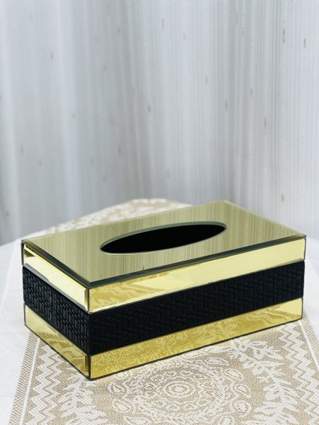 علبة محارم زجاج ذهبي