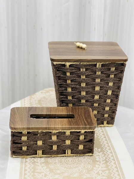طقم سلة ومحارم قش
