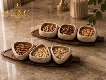 مضيفة جاط خشب مع 3 صحون بورسلان