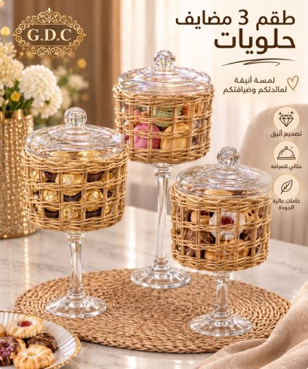 طقم مضايف زجاج مع قش